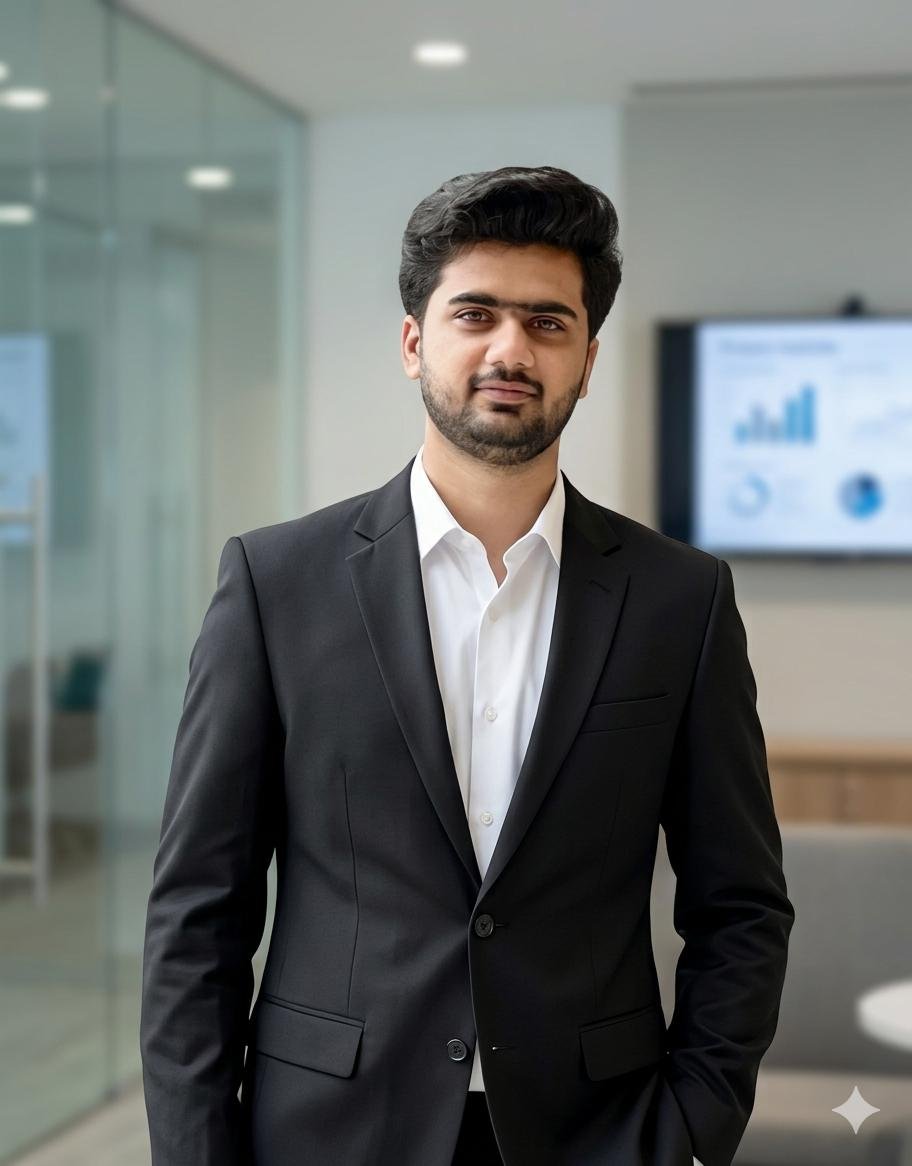 Abdullah Tanveer wearing a black suit